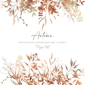 Borde de acuarela de otoño y imágenes prediseñadas de marco - Floral de otoño - Flor de acuarela de otoño - Imágenes prediseñadas prefabricadas - Imágenes prediseñadas de acuarela U00194