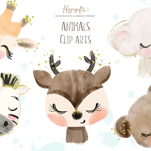 Animals cliparts,Elephant clipart,Giraffe clipart,Bear clipart,Zebra clipart,Deer clipart,Animal watercolor cliparts M001