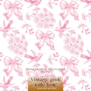 Chinoiserie Toile Bow Seamless Pattern - Kokette Bogenmuster - Vintage Muster - Grandmillennial Pink Bogenmuster - nicht exklusives Muster