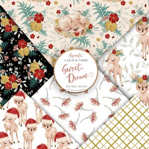 Christmas digital papers,Christmas seamless patterns,Christmas animal clipart,Christmas flower pattern,Xmas papers U0070