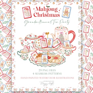 Mahjong Christmas, christmasMahjong tiles,Grandmillennial Christmas, Mahjong Seamless Pattern (Digital Download)