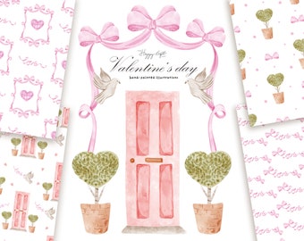 Valentine's day clipart - Ribbon watercolor frame - DIY clipart - Valentine's digital papers - Wedding clipart U00209