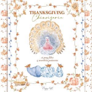 Image clipart chinoiserie grand millénaire pour Thanksgiving DIY aquarelle clipart Thanksgiving cadre clipart Papiers numériques U00236