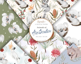 Australia animals pattern, Australia digital papers, Australia seamless pattern,koala pattern  U0077