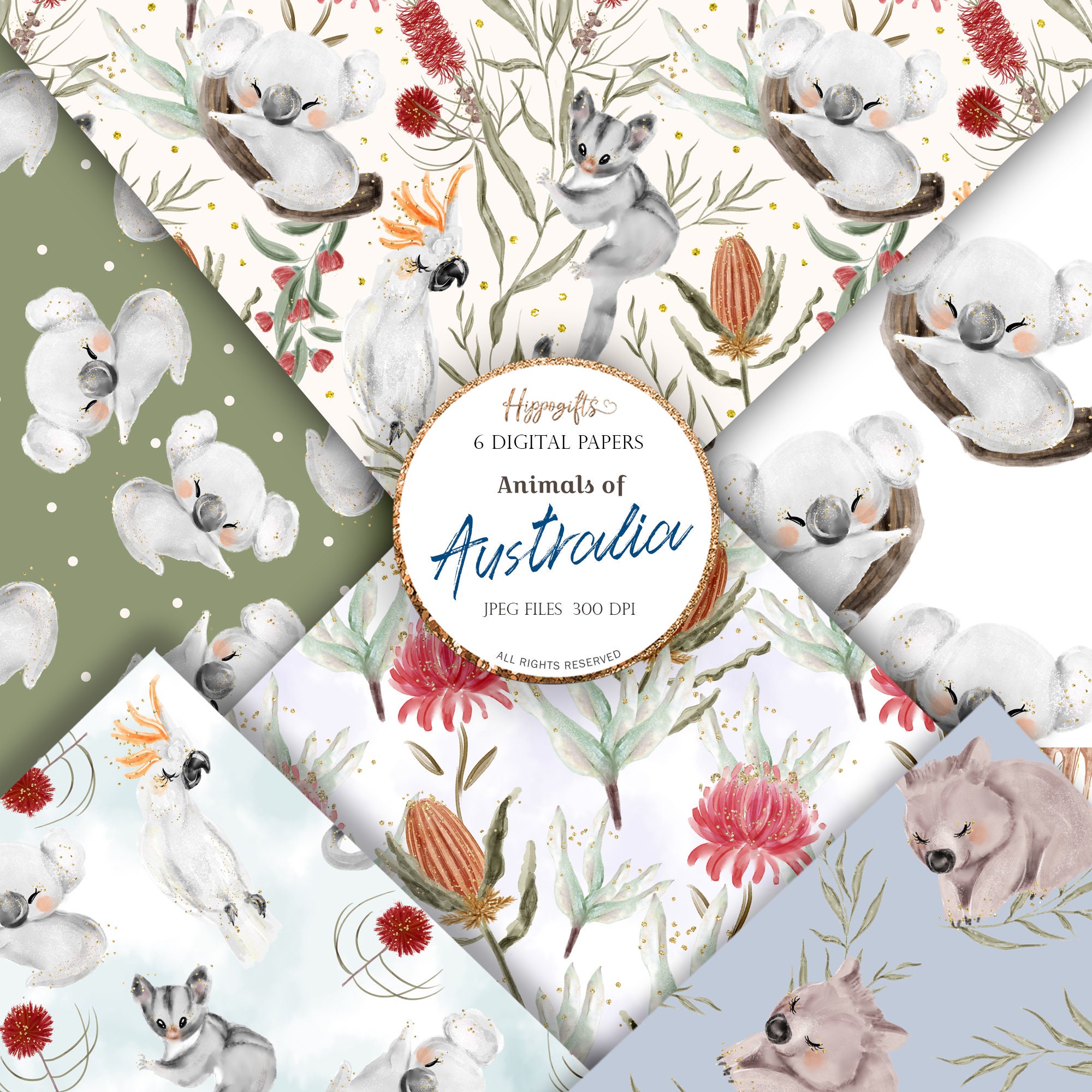 Australia Animals Pattern Australia Digital Papers Australia Etsy