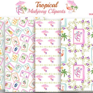 Tropical Mahjong Cliparts - Palm Spring Mahjong Clipart - Summer Mahjong Party - American Mahjong Tiles Digital download image 9