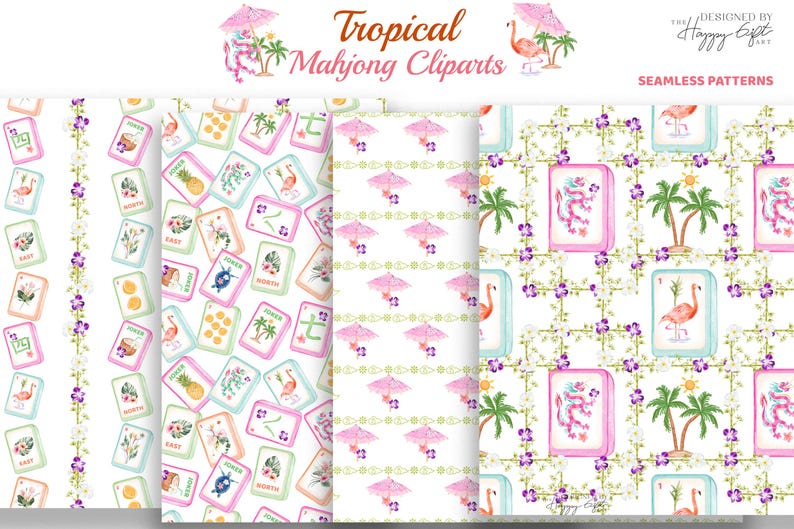 Tropical Mahjong Cliparts - Palm Spring Mahjong Clipart - Summer Mahjong Party - American Mahjong Tiles Digital download image 9