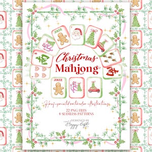 Christmas Mahjong tiles cliparts - Mahjong party PNG clipart - Mahjong tiles - Seamless pattern - Chinoiserie  - Grandmillennial U00274