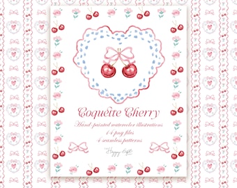 Coquette Cherry Watercolor Clip art DIY watercolor clip art Baby shower Clipart Digital papers Valentine&#39;s clipart Birthday clipart U00247
