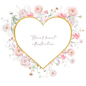 Blumen Herz Rahmen Clipart - Herz Rahmen Clipart - Blumen Clipart - Blumen Aquarell Clipart - Valentinstag Clipart U00213