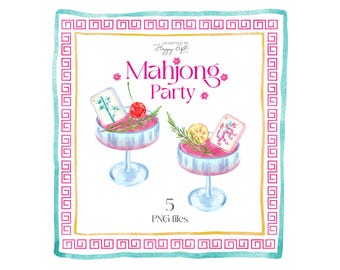 Mahjong party clipart, Mahjong watercolor PNG, Chinese Mahjong clipart, Watercolor Mahjong U00258