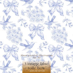 Chinoiserie Toile Blue Bow Seamless Pattern - Coquette Bow Muster - Vintage Muster - Grandmillennial Bow Muster - nicht exklusives Muster
