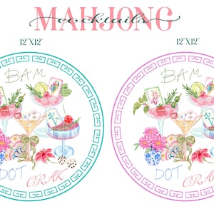 Watercolor Mahjong clipart - Mahjong cocktails clipart - Mahjong cocktail napkin design PNG digital download - Mahjong tiles Cheers bird bam image 4