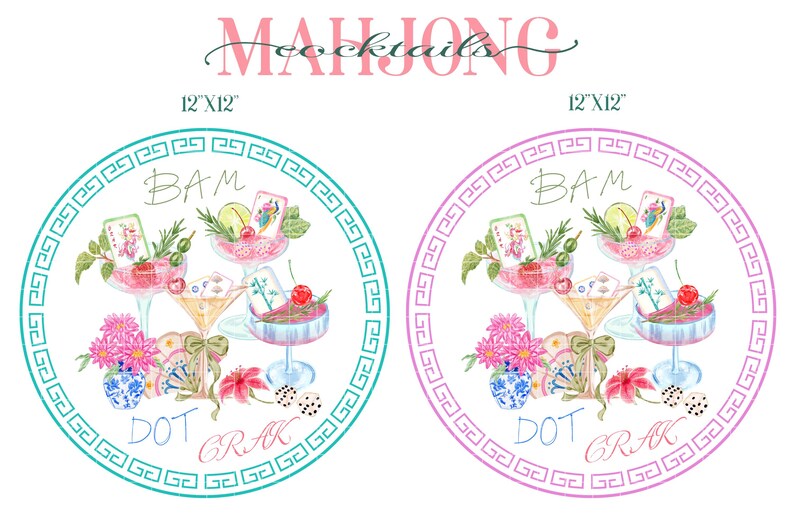 Watercolor Mahjong clipart - Mahjong cocktails clipart - Mahjong cocktail napkin design PNG digital download - Mahjong tiles Cheers bird bam image 4