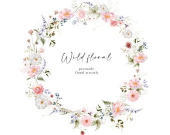 Wild floral wreath - watercolor floral clipart - floral clipart - delicate floral clipart - flower clipart U00179