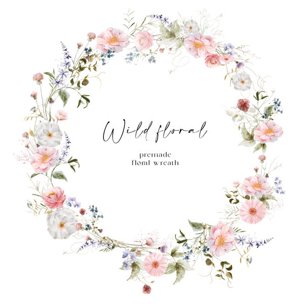 Wild floral wreath - watercolor floral clipart - floral clipart - delicate floral clipart - flower clipart U00179