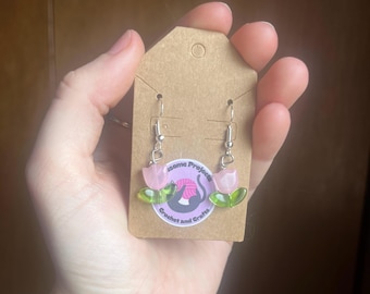 Pink tulip earrings, Cottage core earrings, Tulip dangle earrings, Nickel free earrings, Spring earrings, Flower earrings