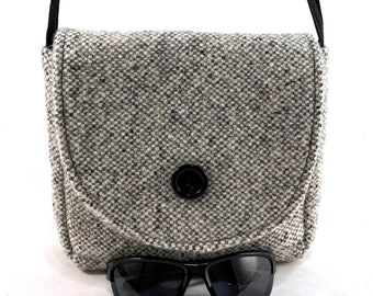 Wool 100% tweed purse, Classic Gray cross body, Small light grey tote, Minimalist crossbody, Essentials handbag, Everyday small sling