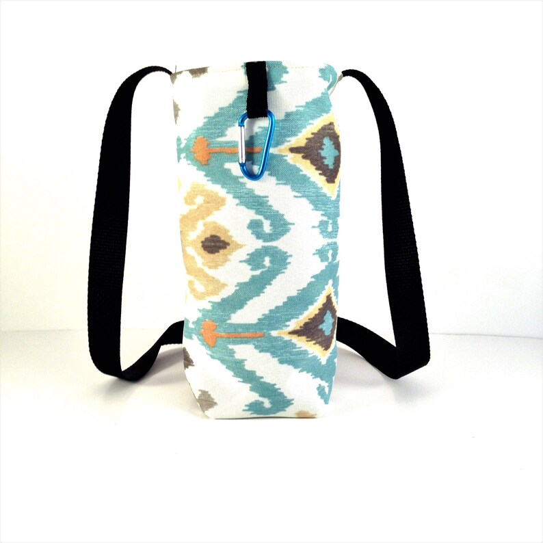 Fabric water bottle holder over shoulder cell phone pocket Etsy