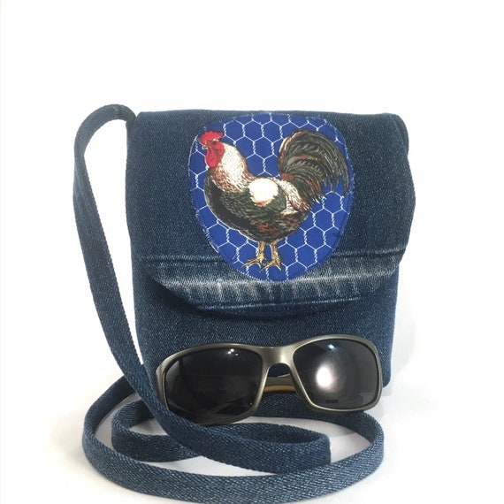 Rooster Purse Up cycled Jeans Cross Body Small Bag Every Day