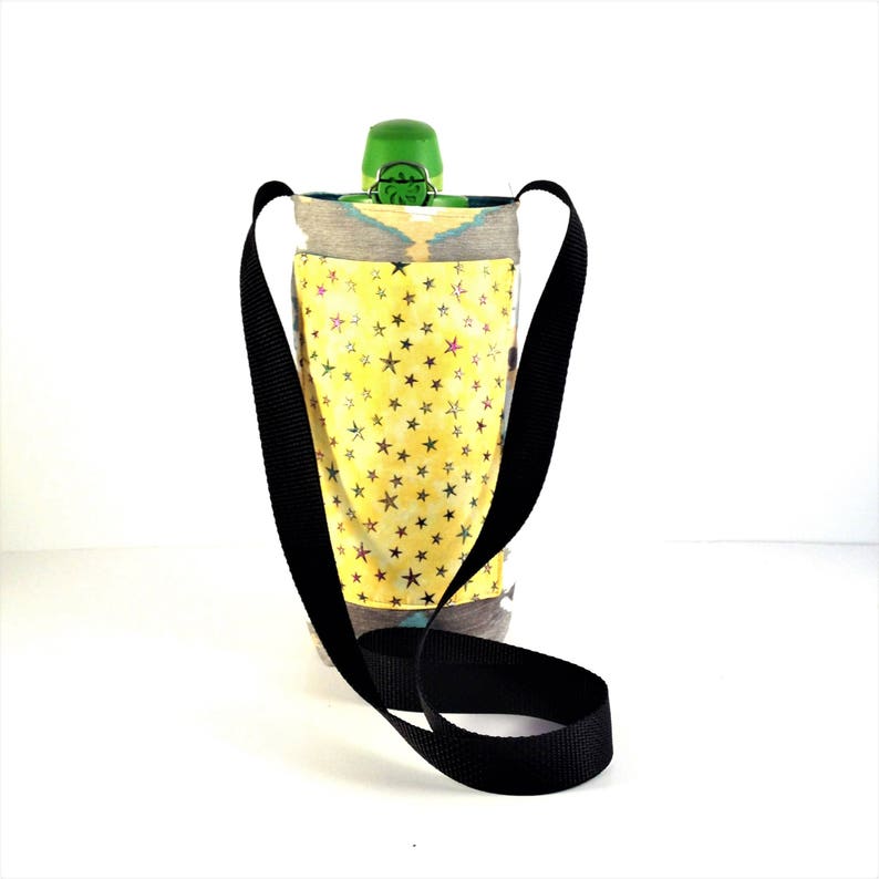 Fabric water bottle holder over shoulder cell phone pocket Etsy