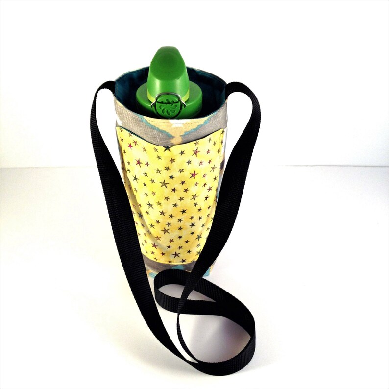 Fabric water bottle holder over shoulder cell phone pocket Etsy