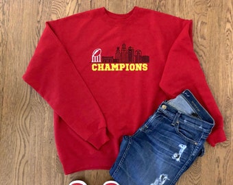 Red Kansas City Sweatshirt | Kansas City Football |Kansas City Shirt | KC shirt | Gift for Him | Gift for Chiefs fan |Kc skyline | Kc Gift