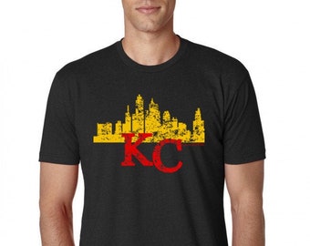 Kansas City Skyline T-shirt.Kansas City Red Yellow T-Shirt.Kc. KC T shirt. Kansas City shirt.KC Tee.KCMO shirt. Kc apparel.Kc Men's clothing