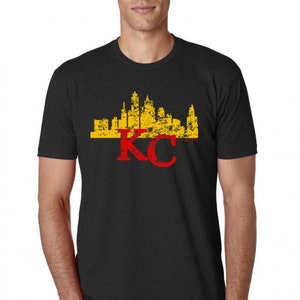 Kansas City Skyline T-shirt.Kansas City Red Yellow T-Shirt.Kc. KC T shirt. Kansas City shirt.KC Tee.KCMO shirt. Kc apparel.Kc Men's clothing