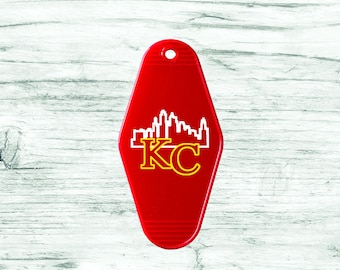 Kansas City KC Skyline | KC Kansas City Keychain | Kc Kansas City Gift | Red and Yellow | Sunday Gameday Housewarming Gift | KCMO gift
