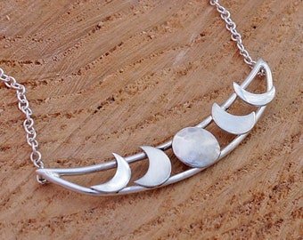 Moon Phase necklace Handmade Silver - Moon necklace - celestial jewelry, Silver moon, crescent moon, Full moon, Astronomy.