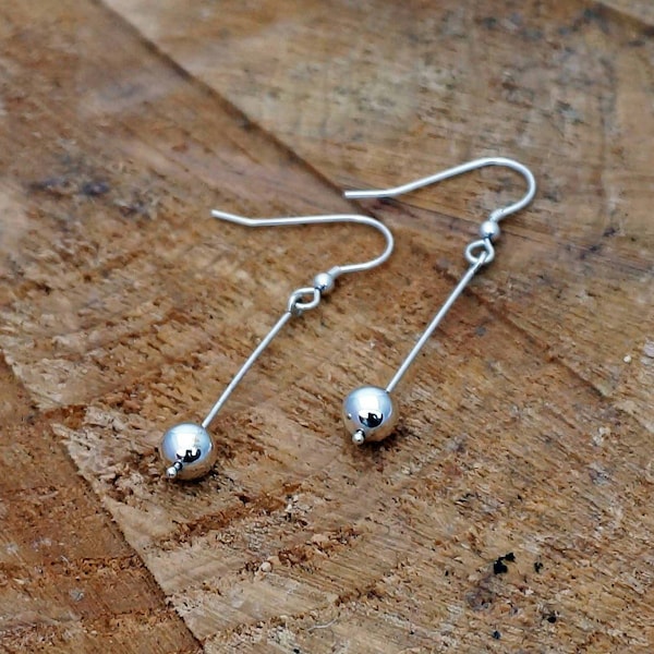 Pebble ball drop earrings - Sterling Silver - Drop earrings - Dangle Spherical Geometric earrings - Tactile jewelry, Pebble, Silver ball