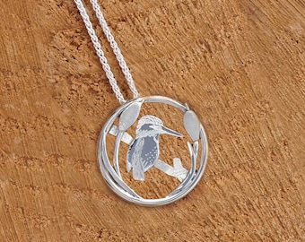 Eisvogel Halskette - Runder Vogel Anhänger - Vogel beobachten Geschenk - Natur Liebhaber Halskette - Handgemachtes Sterling Silber - Vogel Natur Geschenk