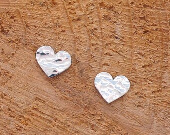 Hammered Stud heart earrings, Valentines gift for her, Handmade Sterling Silver, Heart, Heart studs, Bridal earring gift, Hammered silver