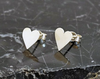 Heart Stud Earrings. Handmade Sterling Silver, Silver studs, Gift for her, Valentine, Heart gift, Heart jewelry, Heart studs, Heart earrings