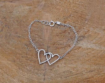 Linked hearts bracelet Handmade Silver heart Bracelet - Valentines gift for her - Sterling Silver Bridal bracelet - wedding day jewelry