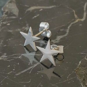 Star Stud Earrings. Handmade Sterling Silver, Star Studs, Star jewelry, Silver stars, celestial, Astronomy, Horoscope, Star, Shooting star.