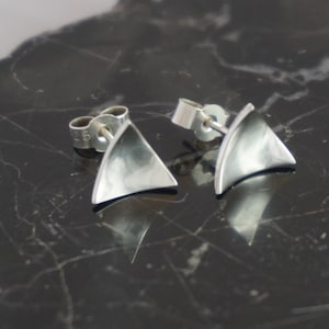 Triangle Pools stud earrings, Handmade Sterling Silver, Domed Stud Earrings. Silver studs, Geometric earrings, Simple studs, triangle studs