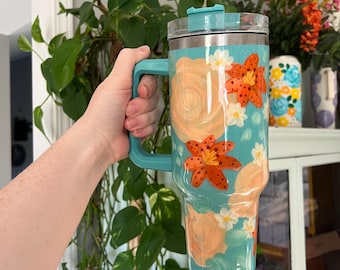 Vasos pintados a mano estilo Stanley sin marca de 40 oz