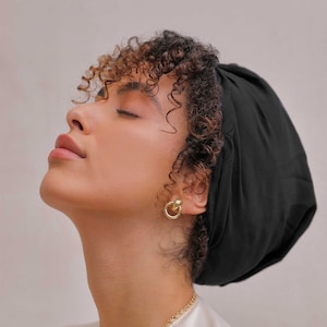 Machine Washable 100% Mulberry Silk Anti-Frizz Hair Turban For Sleeping Black