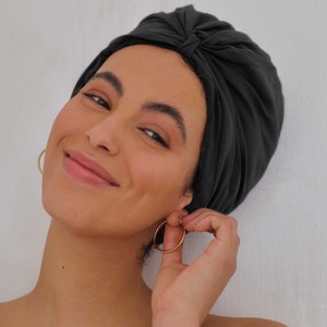 Machine Washable 100% Silk Hair Turban For Sleeping in Black