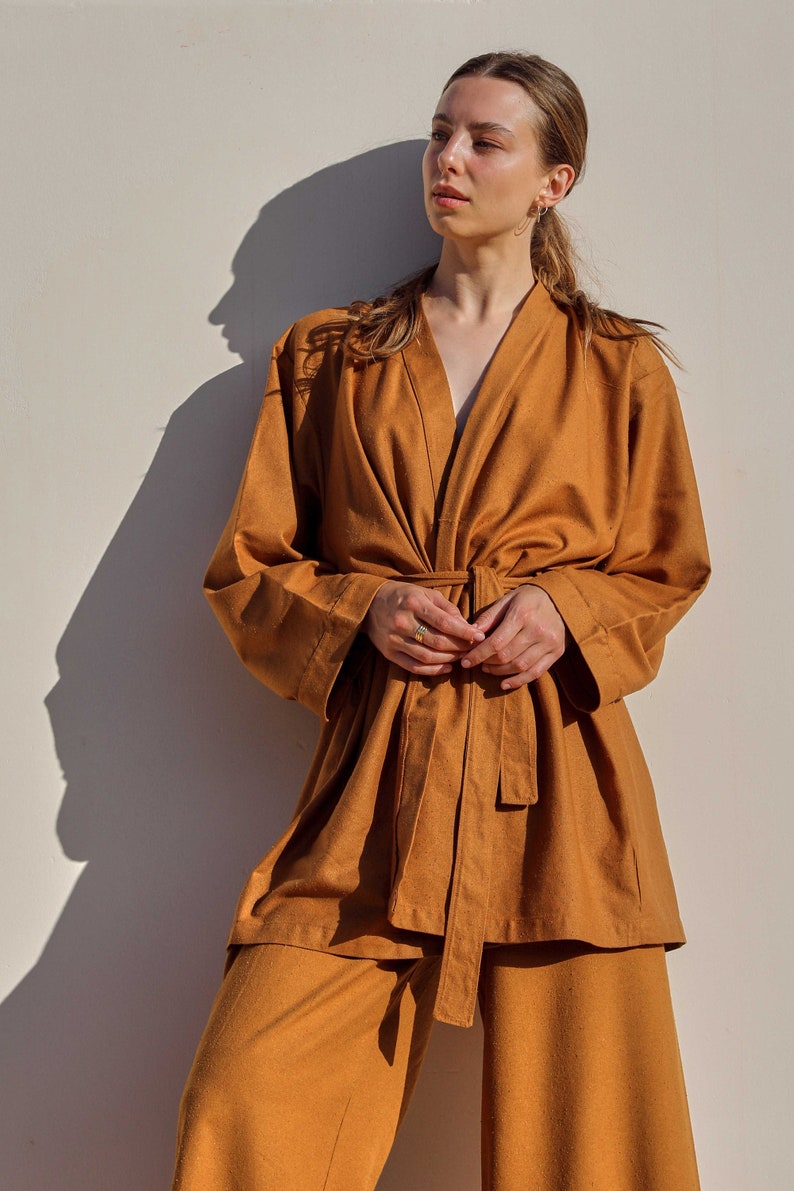 Natural Raw Silk Robe Jacket - Custom Length Optional