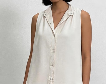 Raw Silk Band Collar Vest | Handmade To Order