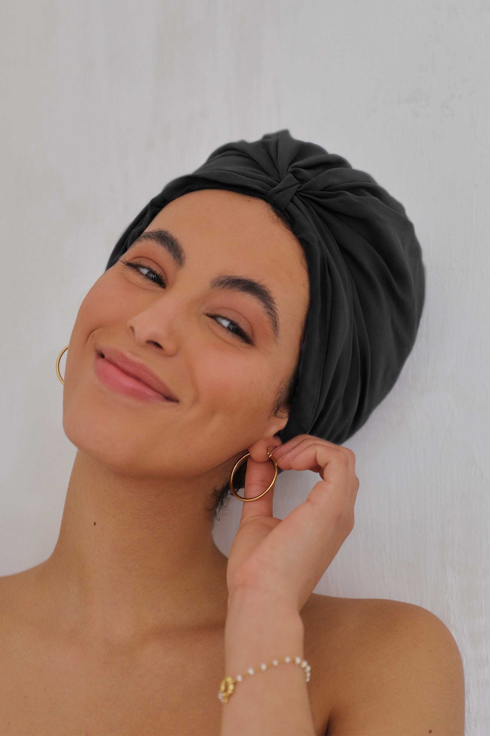 100 Silk Hair Turban for Sleeping in Black Machine Washable Etsy UK