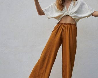 Raw Silk Easy Pant | Perfect Wide Leg Loose Fit Travel Pants