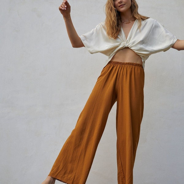 Raw Silk Easy Pant | Perfect Wide Leg Loose Fit Travel Pants