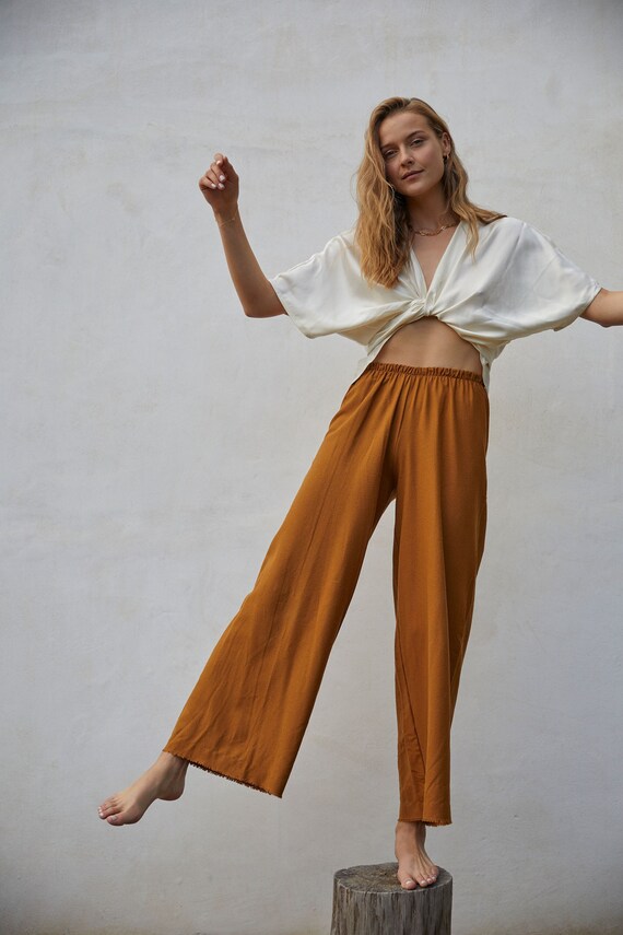 Natural Raw Silk Easy Pant in Copper 