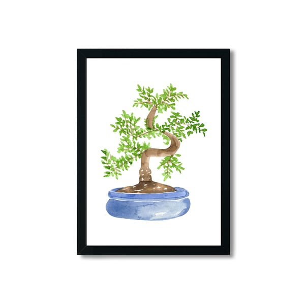 Botanical Printable, Bonsai Watercolor Illustration, Gallery Wall, Home Decor DIY, Indoor Plant Art, Calming Wall Decor, Living Room Decor