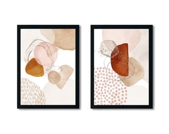 Abstraktes Aquarell Print Set: Minimalistisches Dekor in Orange & Pink (Digitaler Download)