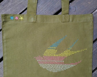Patrón adhesivo Sashiko con bordado japonés de golondrina grande.